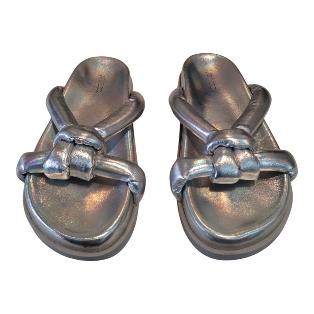 Arezzo Melody Knotted Silver Sandals Womens 8.5 Metallic Platform Padded
